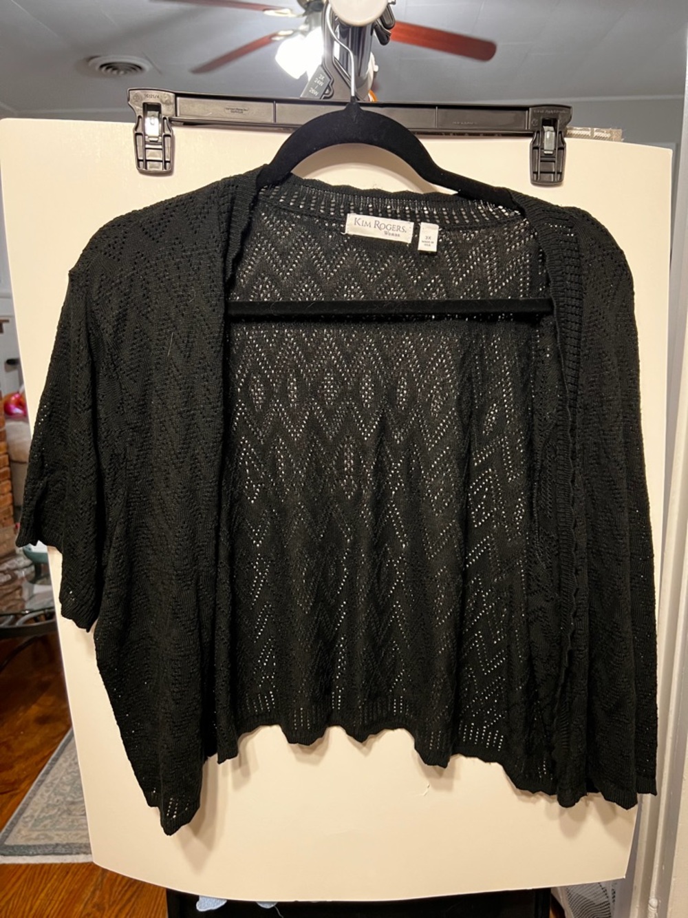 Kim Rogers Black Open-Weave Short-Sleeve Cardigan